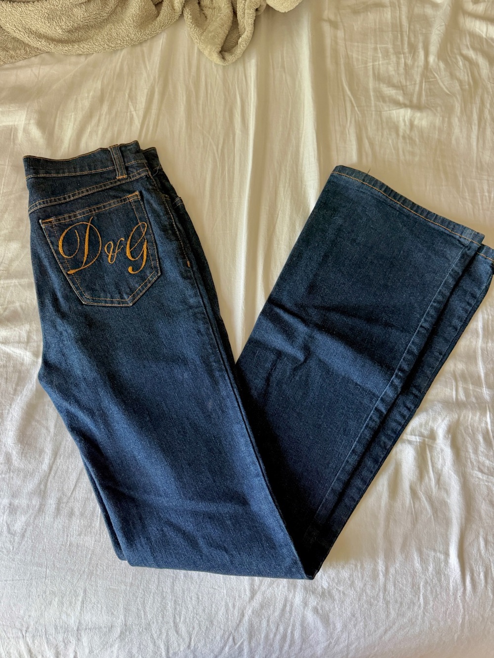 D&G Dark Indigo Boot Cut Jeans with Gold Embroidered Logo